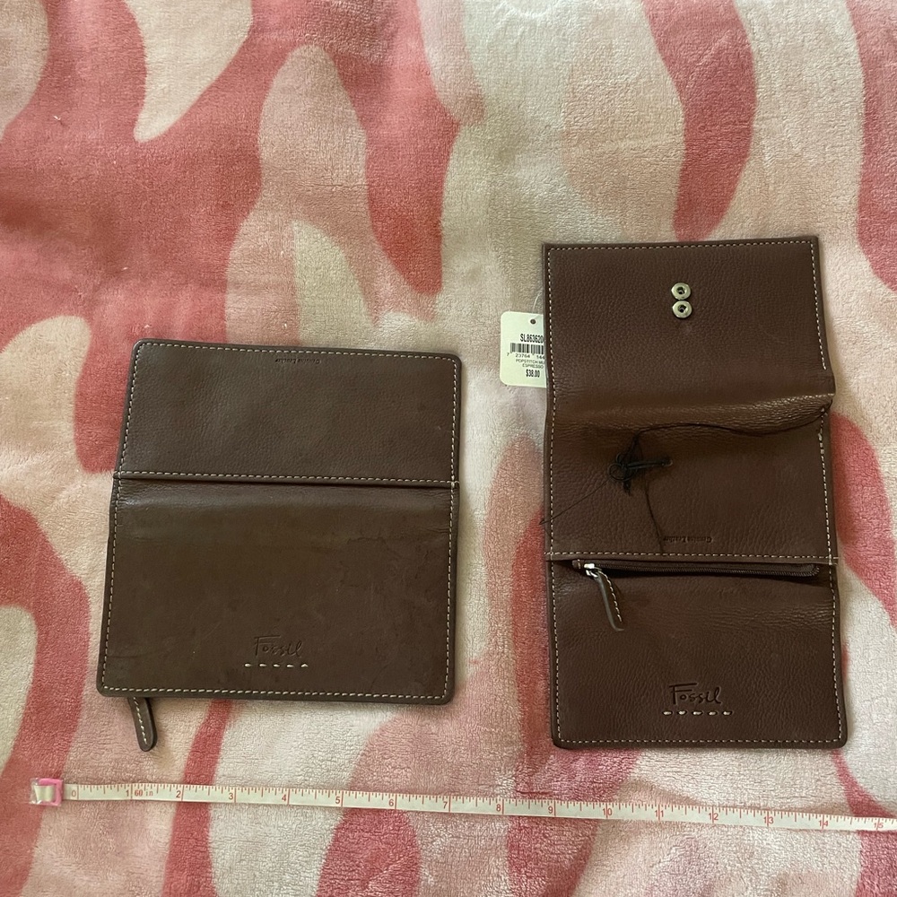 Fossil Popstitch Espresso NWT Wallet & Preowned Checkbook Wallet - Picture 13 of 16
